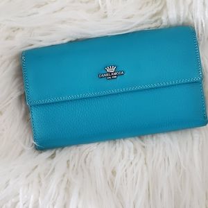 Blue Leather Trifold Purse Wallet - Daniela Moda